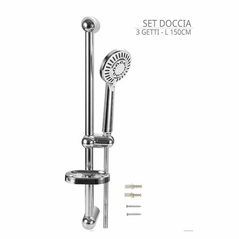 Il set completo con saliscendi, porta sapone, doccetta e flessibile.