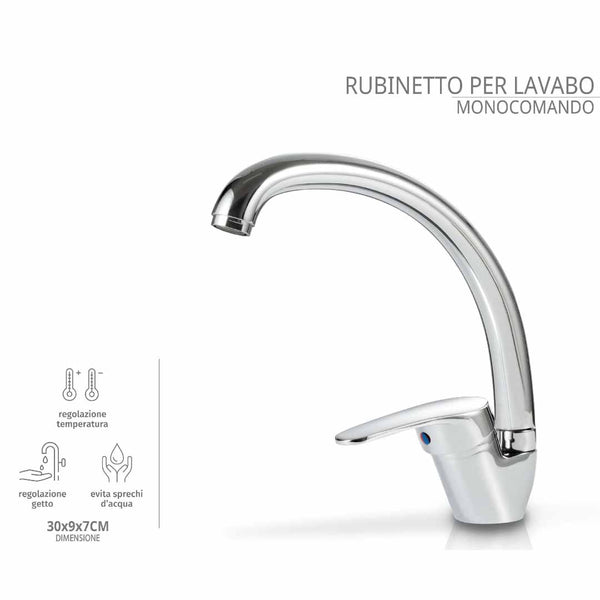 Rubinetto miscelatore a forma di cigno in uso.