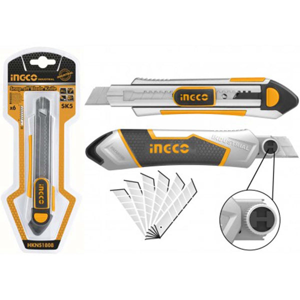 Il cutter in alluminio Ingco è un attrezzo di taglio affidabile con una lama di dimensioni 18x100mm. Ideale per il taglio preciso in vari materiali.