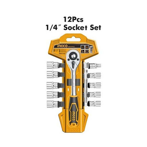 Set cricchetto 12pz 1/4" pollice con presa da 5mm a 14mm. Include una selezione di dimensioni per adattarsi alle tue esigenze di lavoro.