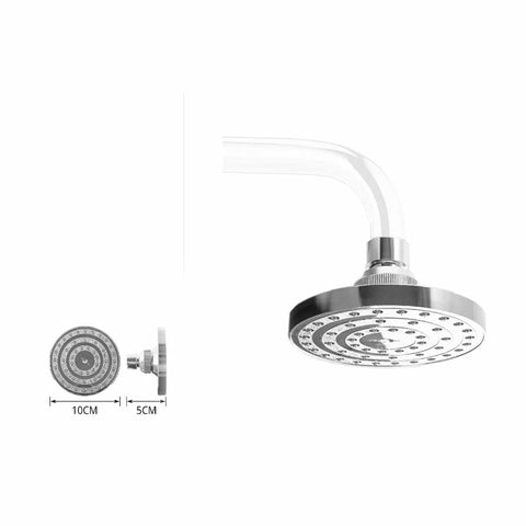 Soffione doccia circolare installato in un bagno moderno.