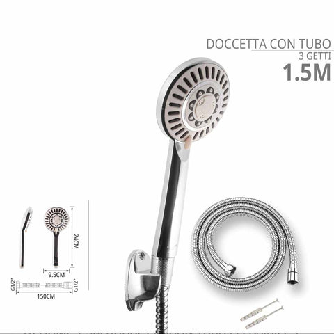 Dettaglio della doccetta e delle tre modalità di getto.
