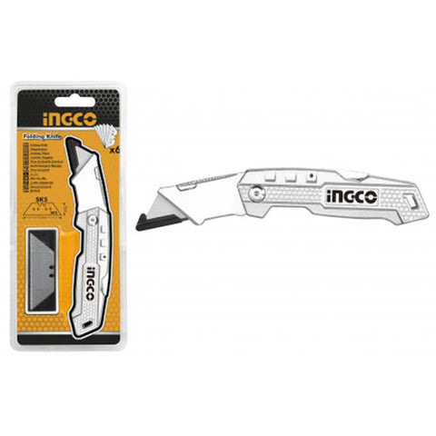Taglierino pieghevole in alluminio 5 lame incluse Ingco