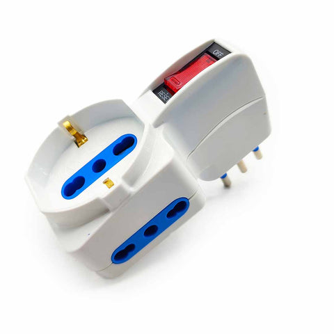 Adattatore salvaspazio 3 prese, 1 presa schuko 10A/16A e 2 bipasso 10A/16A con interruttore di sicurezza Arlux