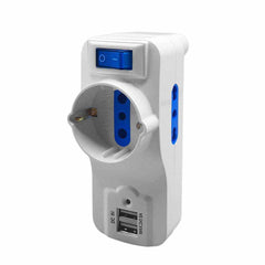 Adattatore 3 prese, 1 presa schuko 16A e 2 bipasso 10A/16A e 2 prese usb 5V con interruttore luminoso ARlux