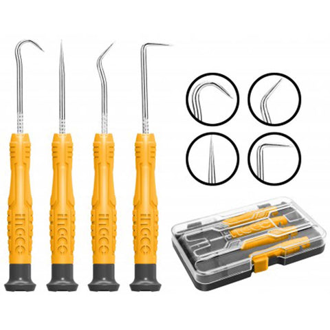 Set ganci di precisione Ingco - 4 pezzi, impugnatura antiscivolo, punte dritte e piegate