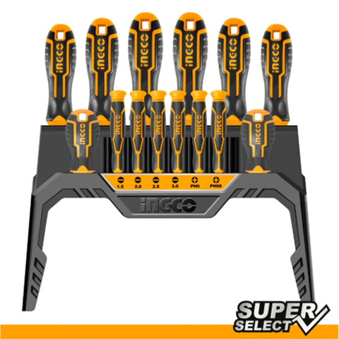 Il set Ingco include 14 cacciaviti e cacciaviti di precisione con nuova maniglia ergonomica. Realizzati in materiale CR-V per prestazioni affidabili.