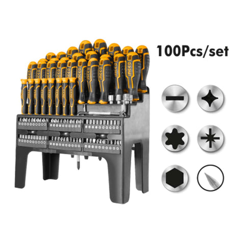 Set Cacciaviti e inserti 100 pz. Con supporto Organizzatore Ingco