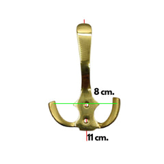 Gancio Appendiabiti in Ottone 3 Ganci, con Inserti di Fissaggio - Finitura Oro Lucido