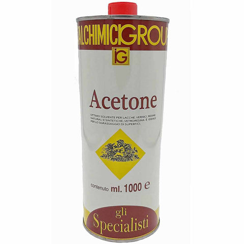 Acetone solvente puro al 99%. Solvente liquido e limpido, ottimo per il trattamento di oli, cere, resine, grassi, gomme, plastica, pitture, vernici e collanti a base di gomma. 