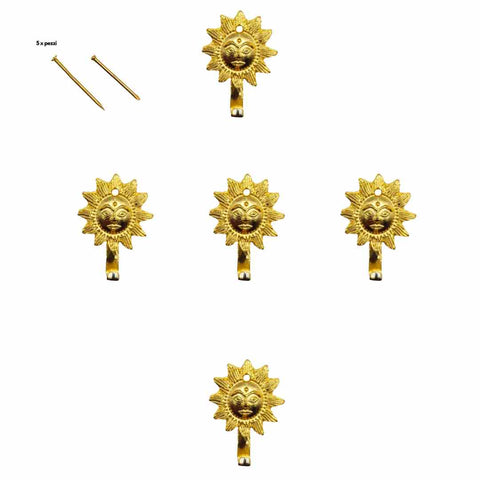 Ganci per Quadri e Cornici Portafoto con Chiodi (confezione 5 pz.) 'Sole' (Dimensioni Varie)  - Finitura Lucida Oro