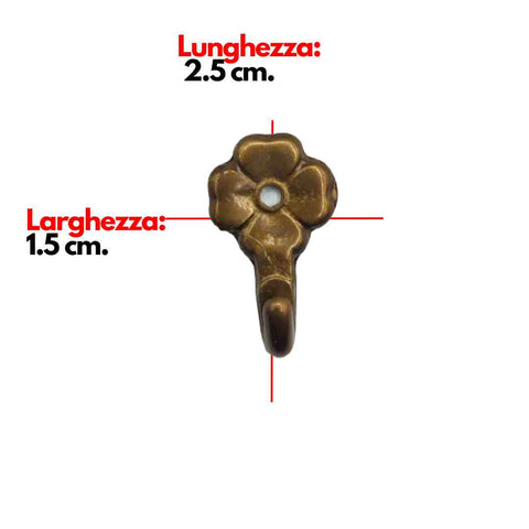 Dimensioni Ganci per Quadri e Cornici Portafoto con Chiodi (confezione 5 pz.) 'Margherita' - Finitura Lucida Bronzo