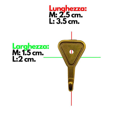 Dimensioni Gancio per Quadri e Cornici con Chiodini (Confezione 5 pz.) 'Triangolo Elegante' - Finitura Lucida (Colori Vari)