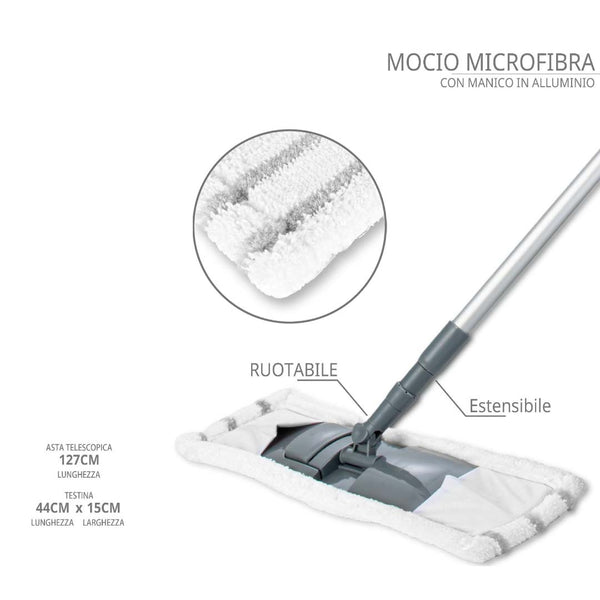 Scopa Panno Mop Mocio In Microfibra Per Pavimento Cattura Polvere Con  Bastone 