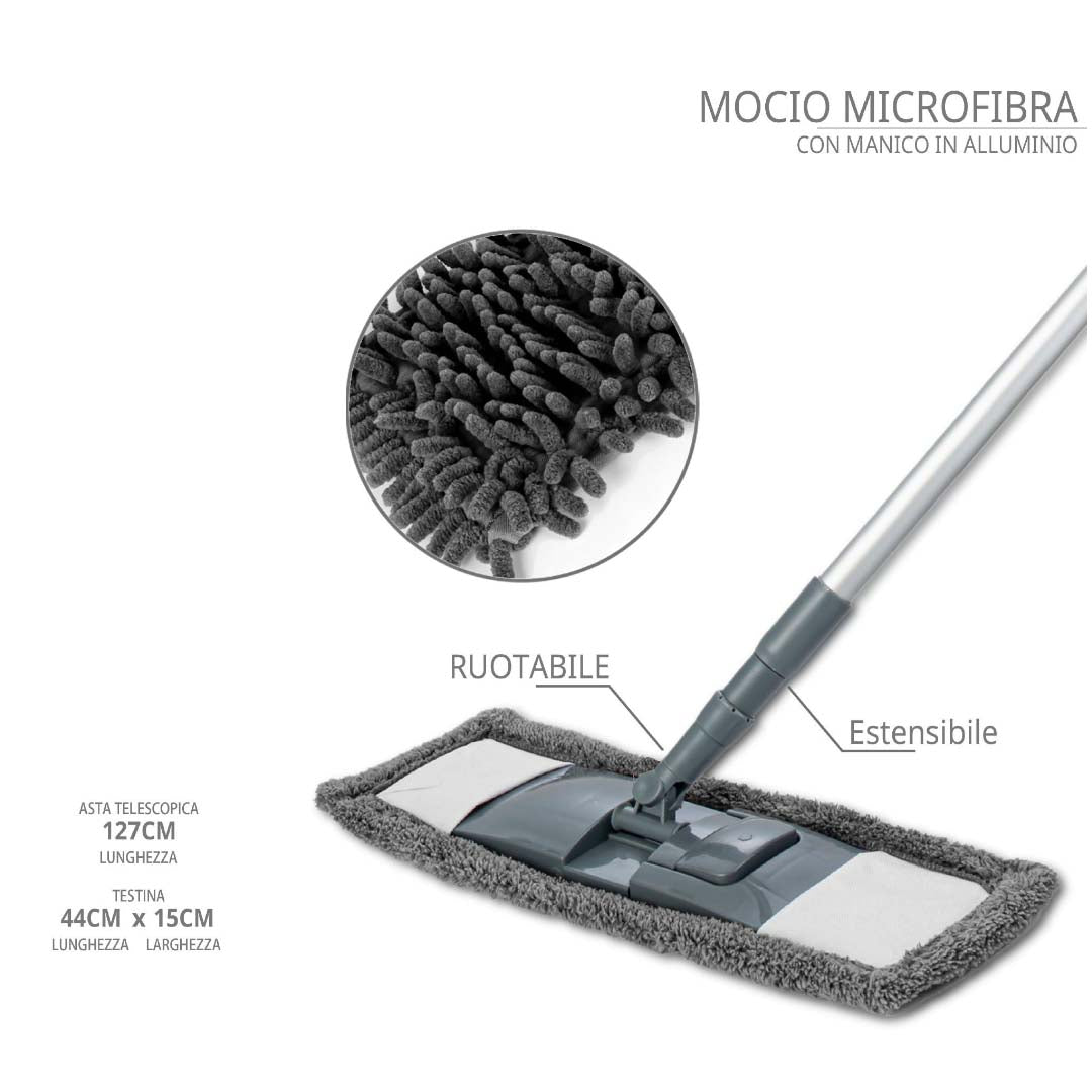Scopa Mop Mocio in Microfibra per Pavimento Cattura Polvere - con Asta  Telescopia e Panno Lavabile