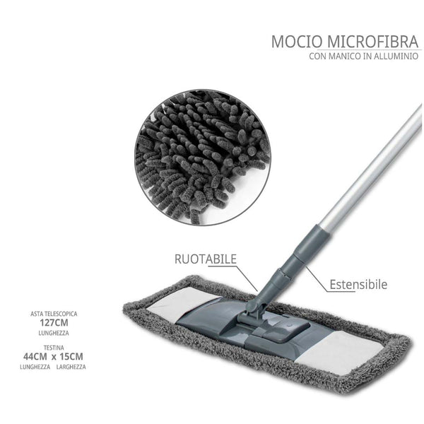 Mop Mocio in Microfibra per Pavimento Cattura Polvere - con Asta Telescopia  e Panno Lavabile - Brico Boss